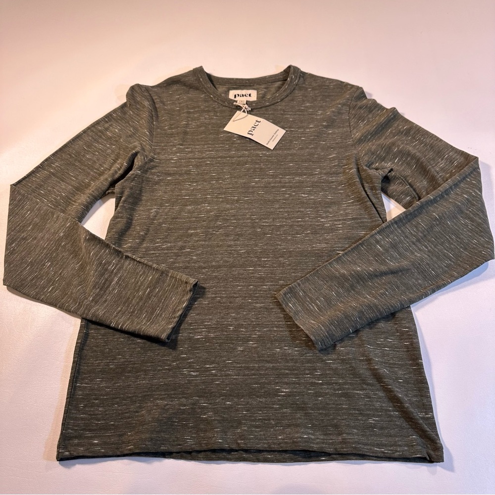 LAST ONE! NWT Pact S 100% Organic Cotton Men’s Green Melange Long Sleeve Tee - Picture 2 of 10